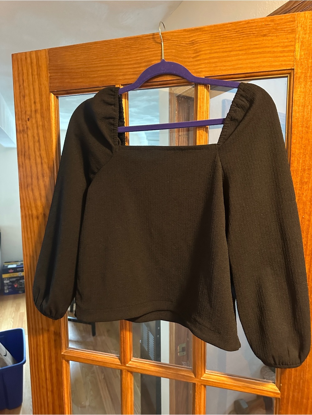 Madewell Black Square Neck Puff Sleeve Women's Top